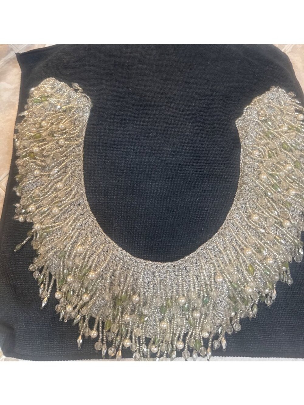 vintage detachable bib collar intricate Handcrafted Beaded With Faux Pearls Gr